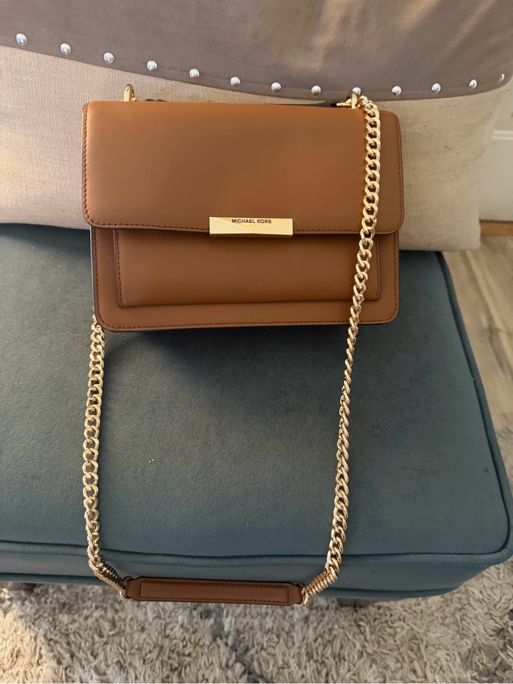 Michael Kors Chestnut Leather Crossbody with Gold Chain - Picture 3 of 5